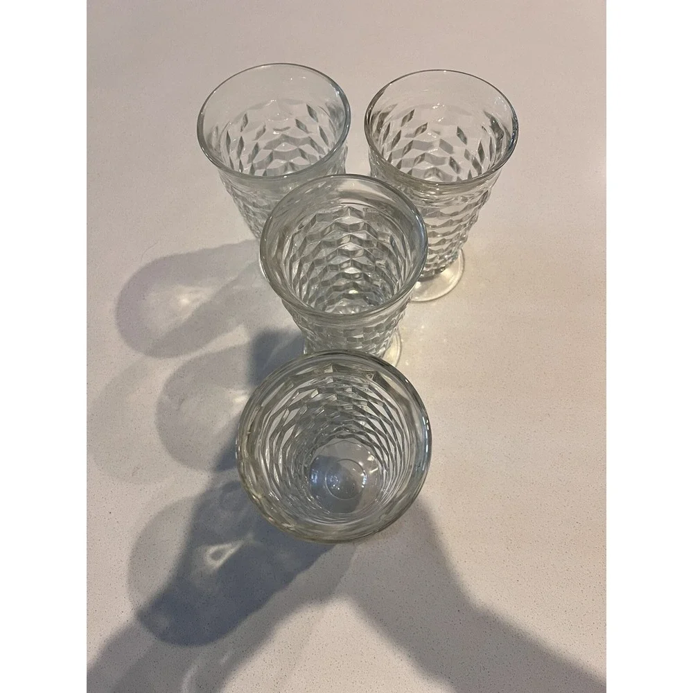 Vintage Whitehall Clear Cubic Heavy Glass Footed set Of 4